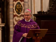 Bishop Jeffrey Monforton of Steubenville, Ohio gives the homily during Mass with members of the USCCB Region VI at the Basilica of St. John Lateran on Dec. 10, 2019, during their ad Limina Apostolorum visit.